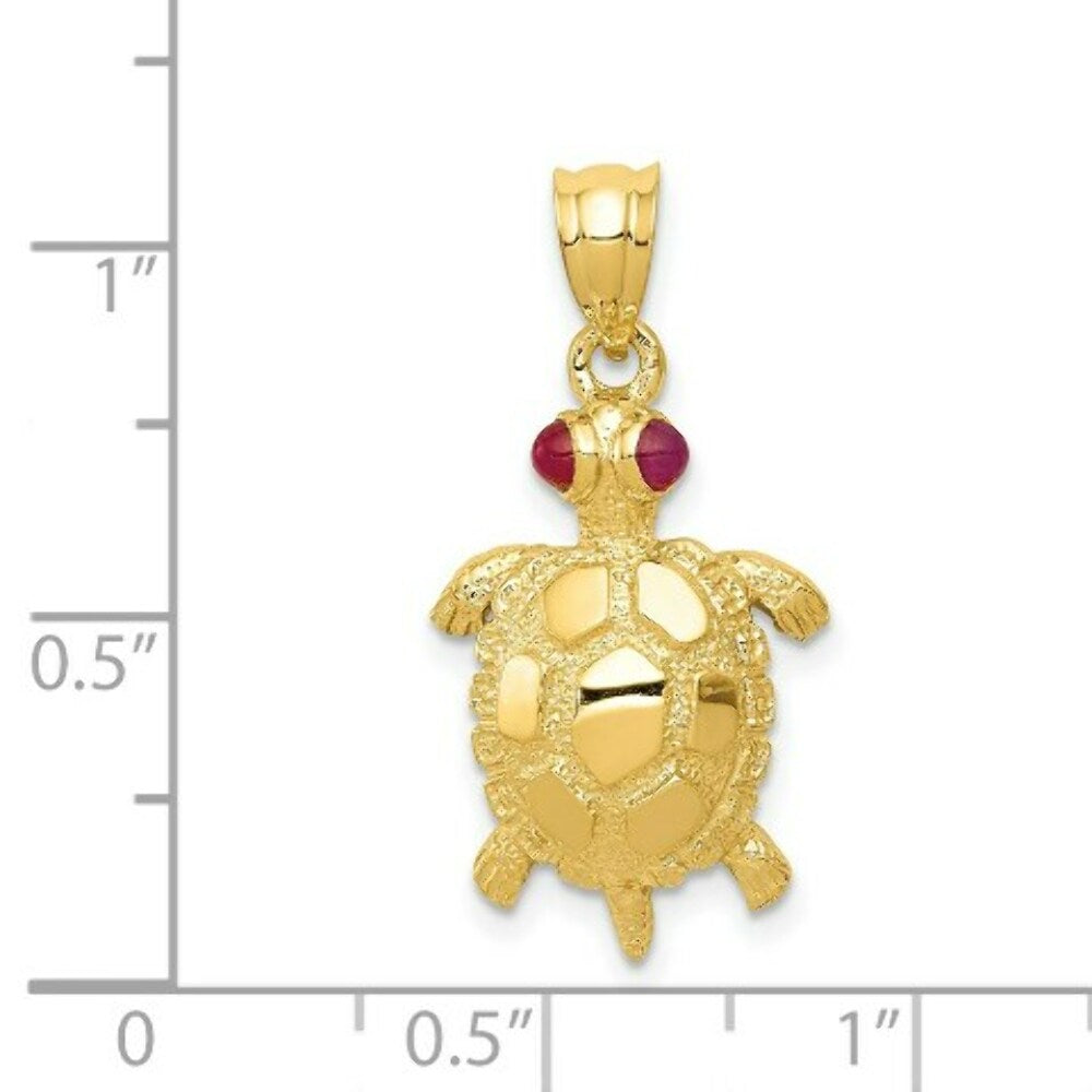 14K Yellow Gold Turtle with Ruby Eyes Pendant