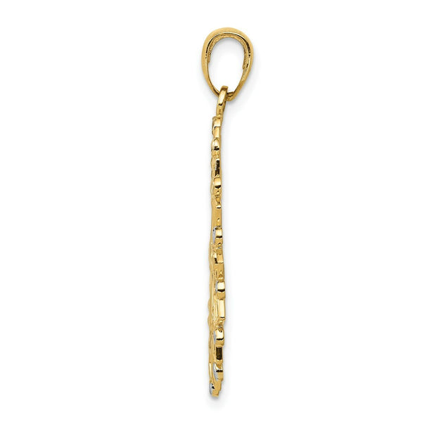14K Yellow Gold & Rhodium Diamond-cut Flower Pendant
