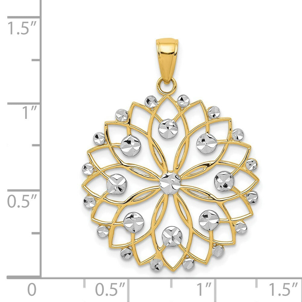 14K Yellow Gold & Rhodium Diamond-cut Flower Pendant