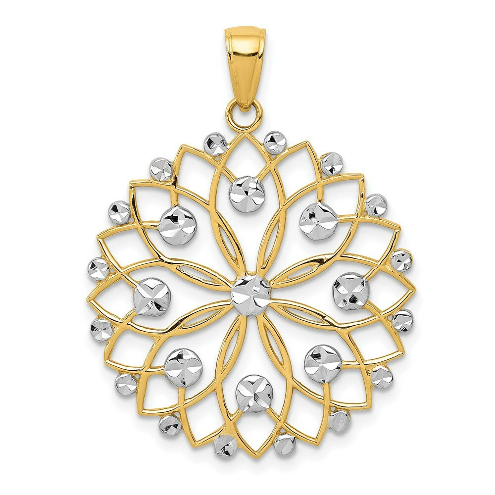 14K Yellow Gold & Rhodium Diamond-cut Flower Pendant