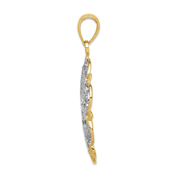 14K Yellow Gold & Rhodium Filigree Hearts w/Scalloped Edge Pendant
