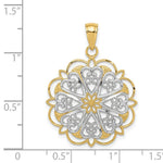 Load image into Gallery viewer, 14K Yellow Gold &amp; Rhodium Filigree Hearts w/Scalloped Edge Pendant
