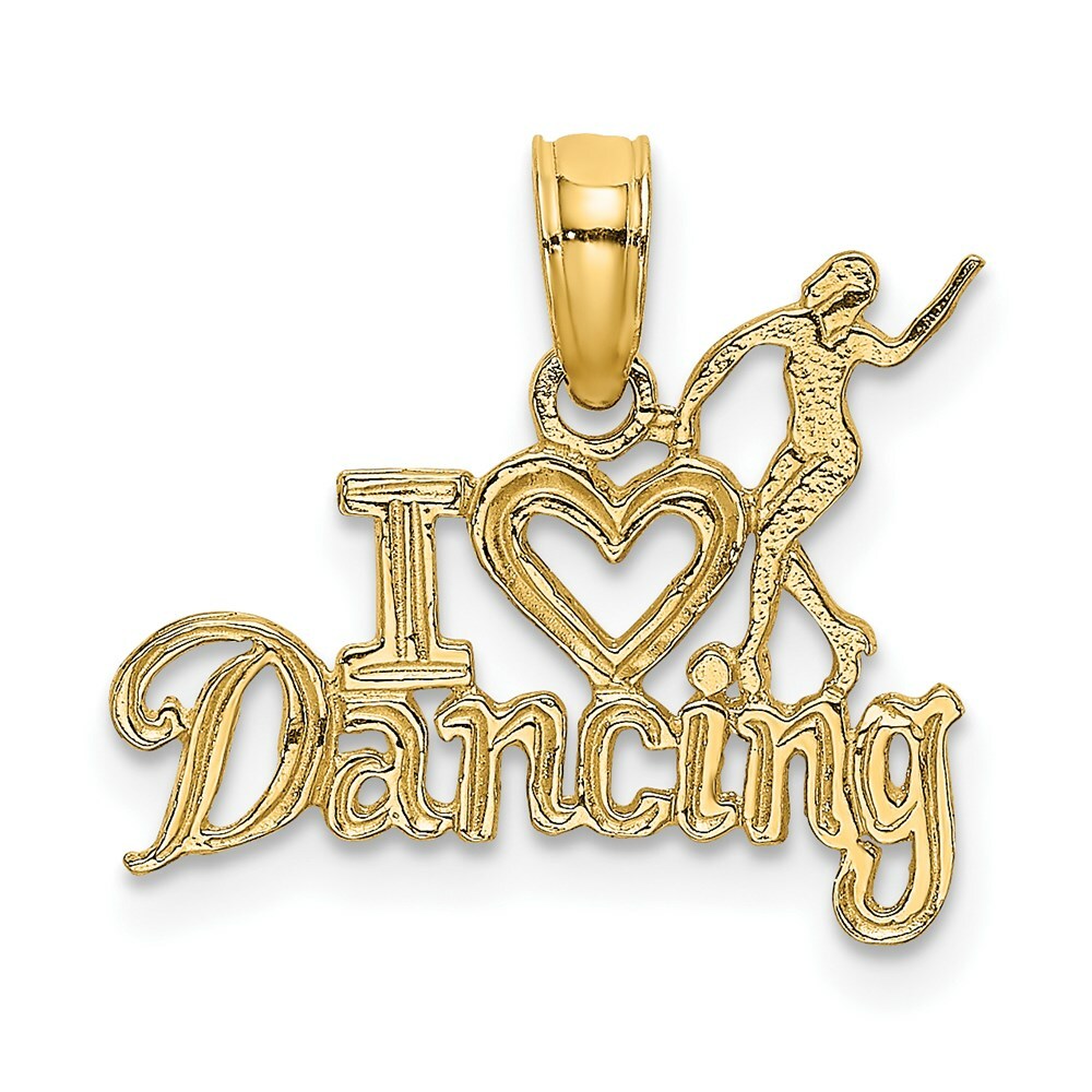 14K Yellow Gold I Heart Dancing With Dancer Charm Pendant