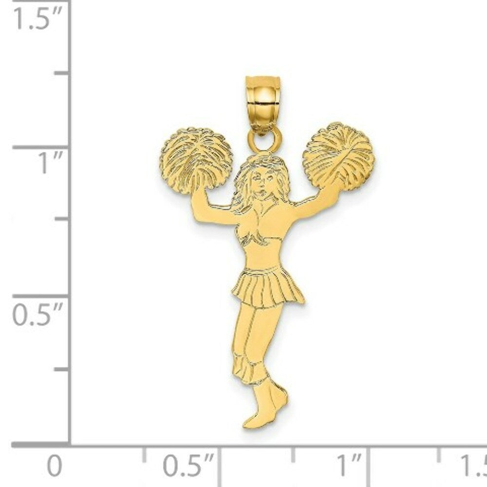 14K Yellow Gold Cheerleader With Pom-Poms Charm Pendant