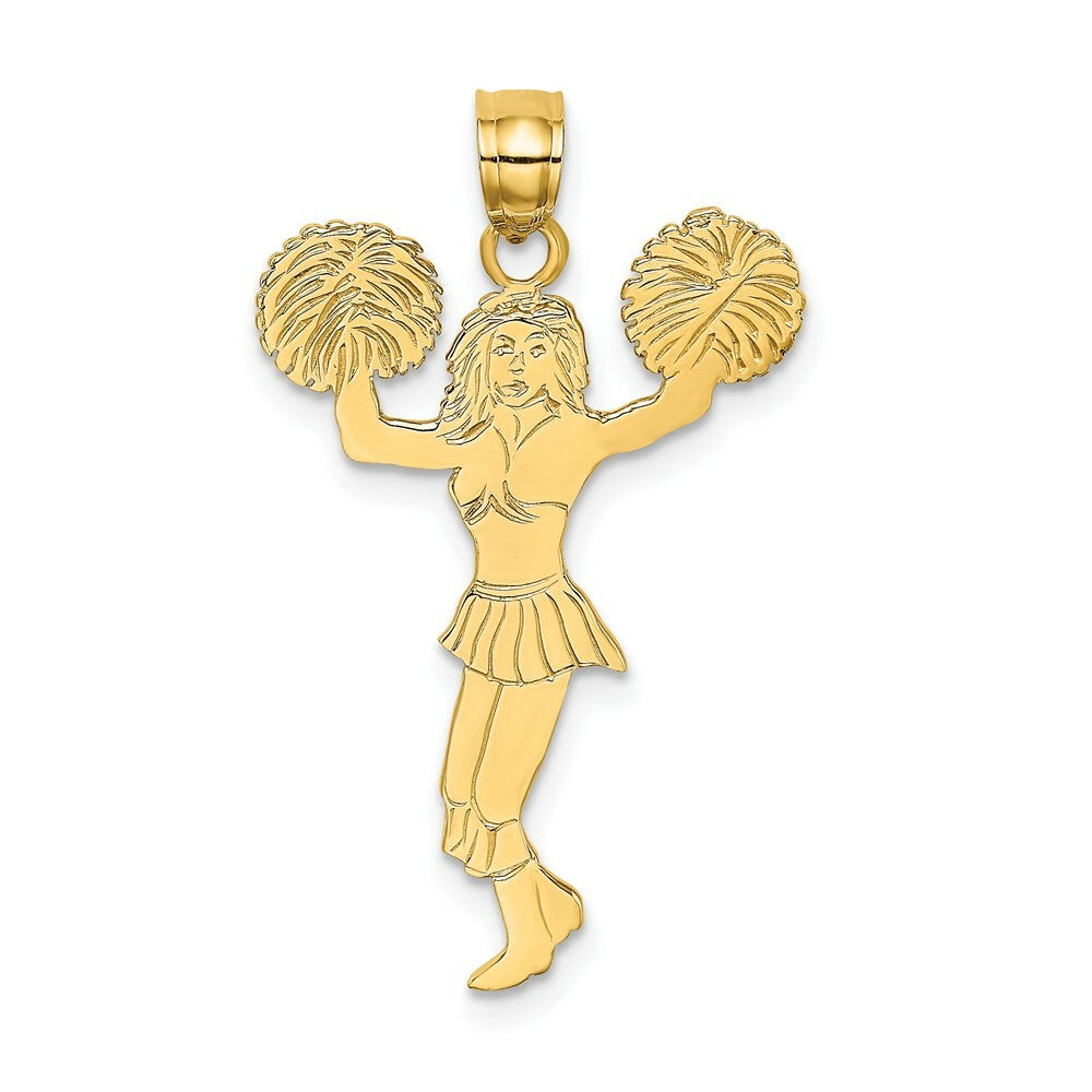 14K Yellow Gold Cheerleader With Pom-Poms Charm Pendant