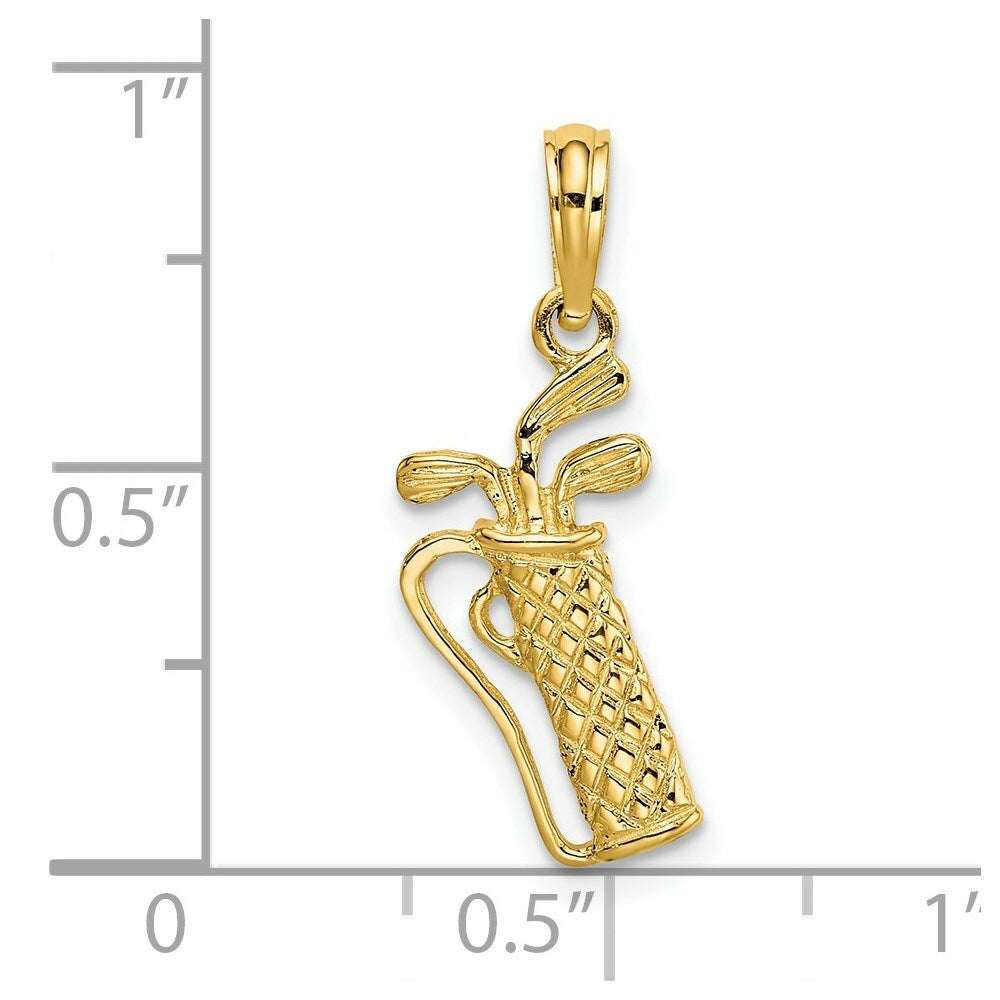 14K Yellow Gold Golf Bag With Clubs Charm Pendant