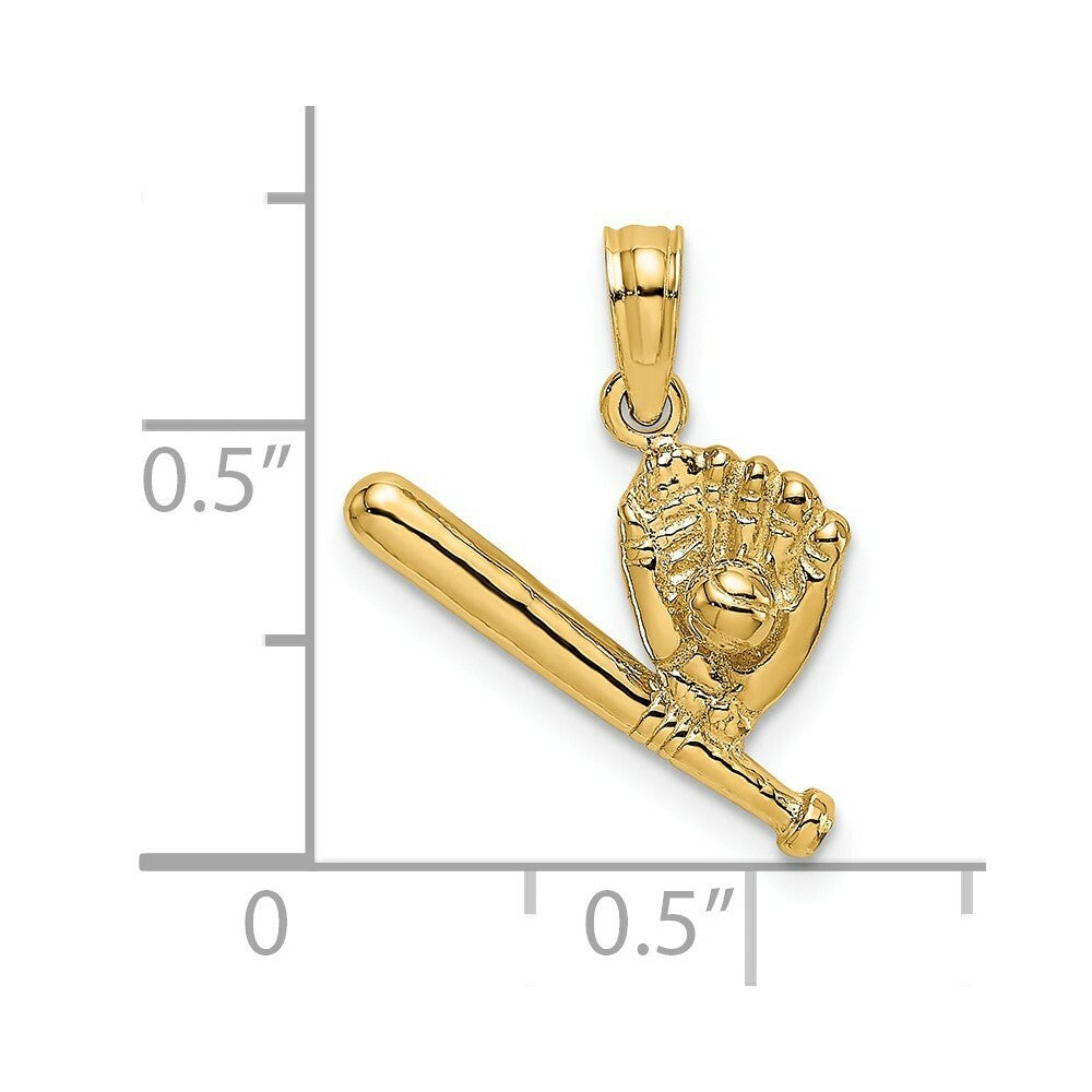 14K Yellow Gold Baseball, Bat & GLove Charm Pendant