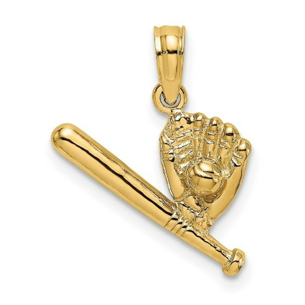 14K Yellow Gold Baseball, Bat & GLove Charm Pendant