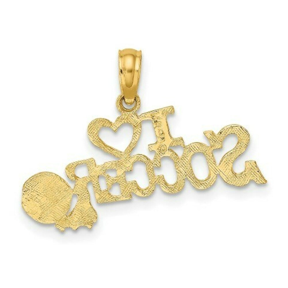 14K Yellow Gold I Heart Soccer With Soccer Ball Charm Pendant