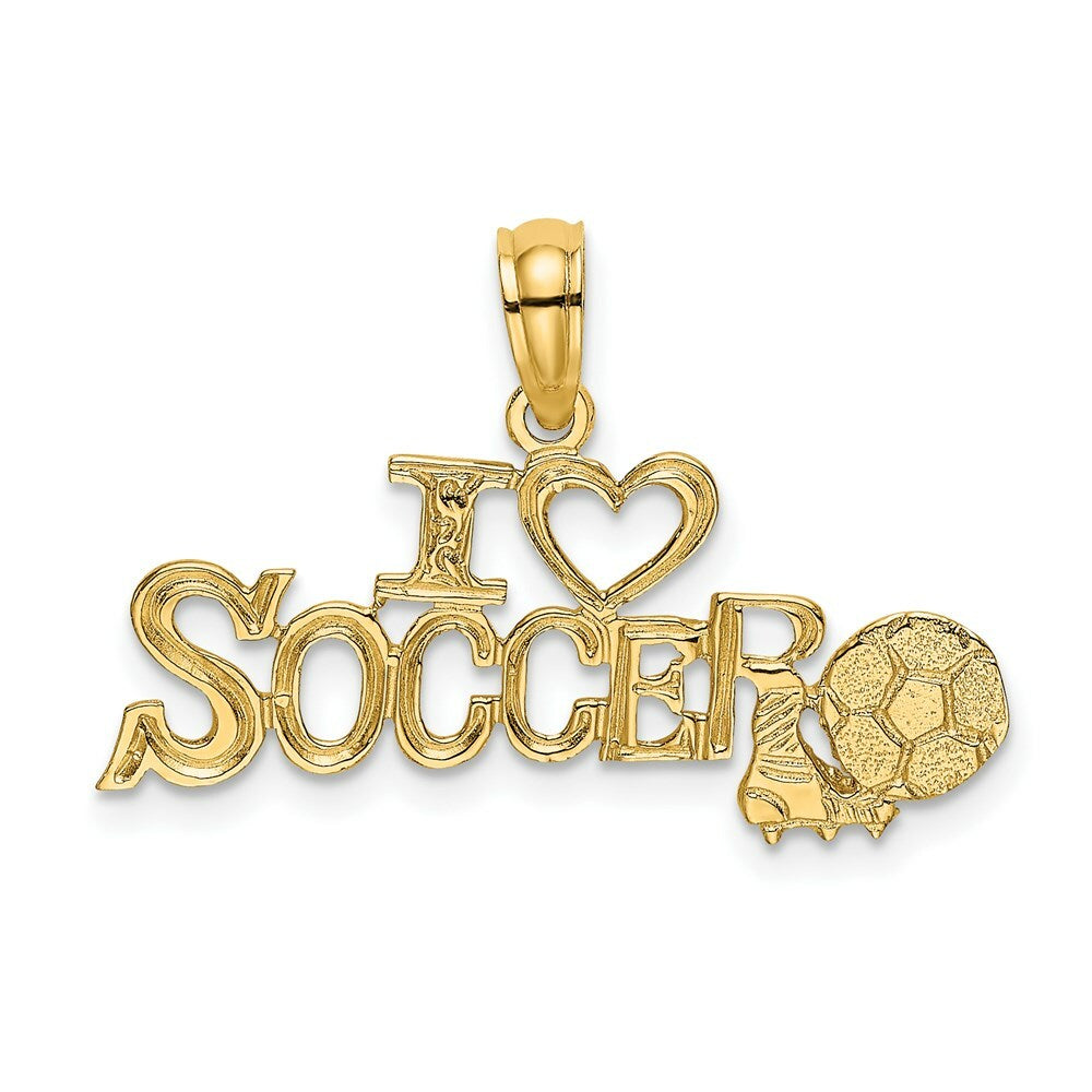 14K Yellow Gold I Heart Soccer With Soccer Ball Charm Pendant
