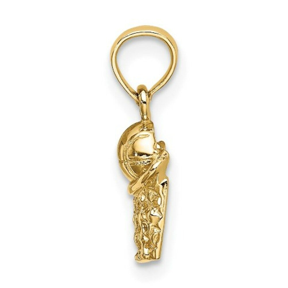 14K Yellow Gold Basketball With Net Charm Pendant