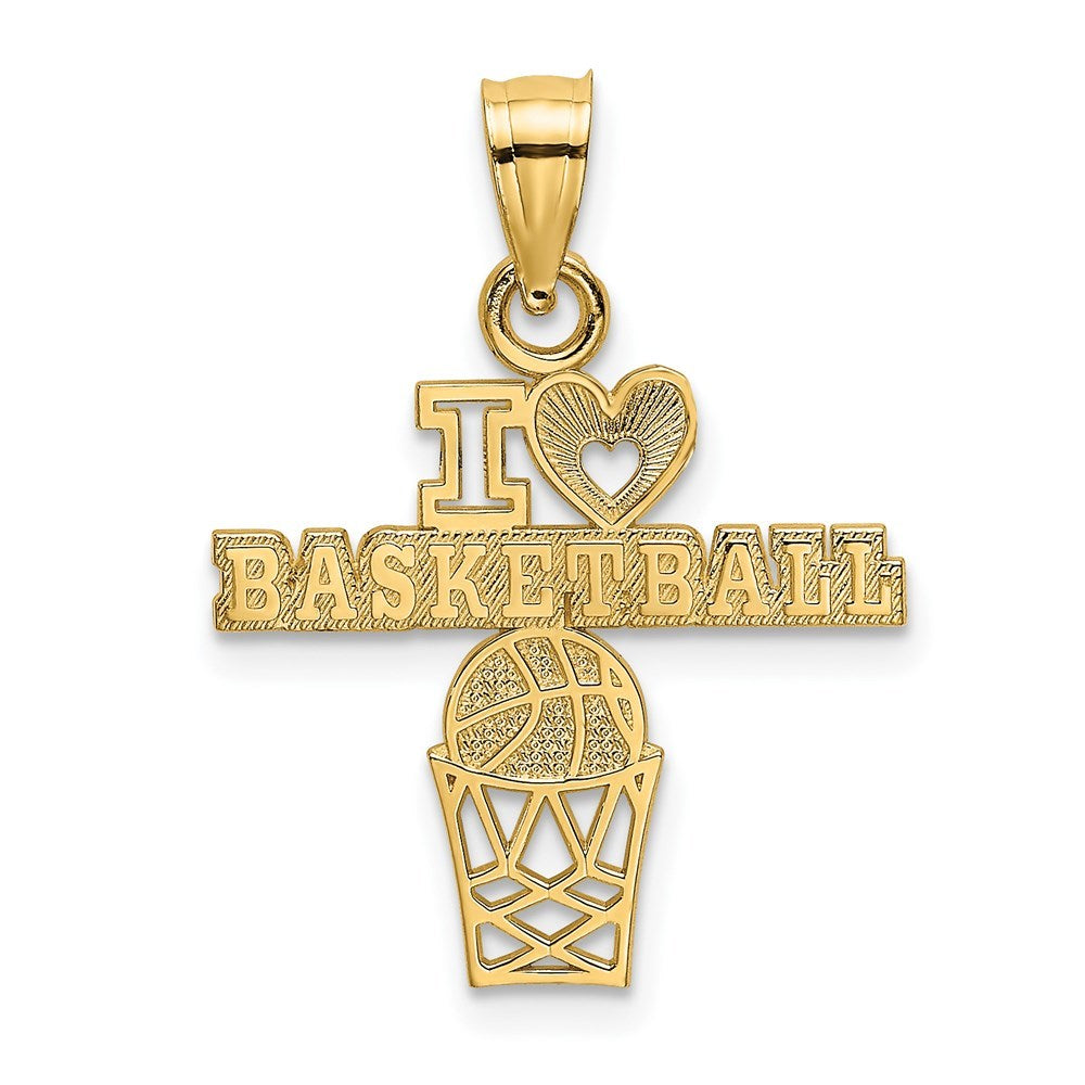 14K Yellow Gold I Heart Basketball Charm Pendant
