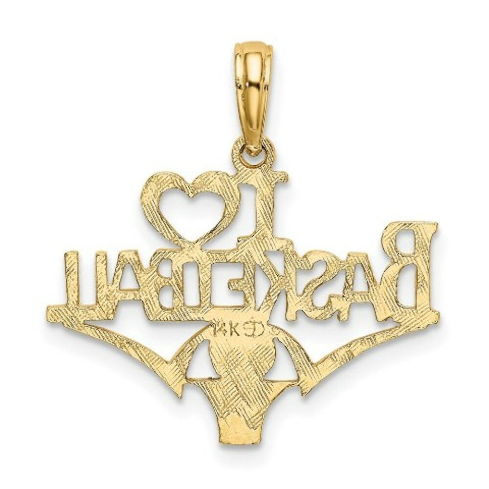 14K Yellow Gold I Heart Basketball With Ball & Net Charm Pendant