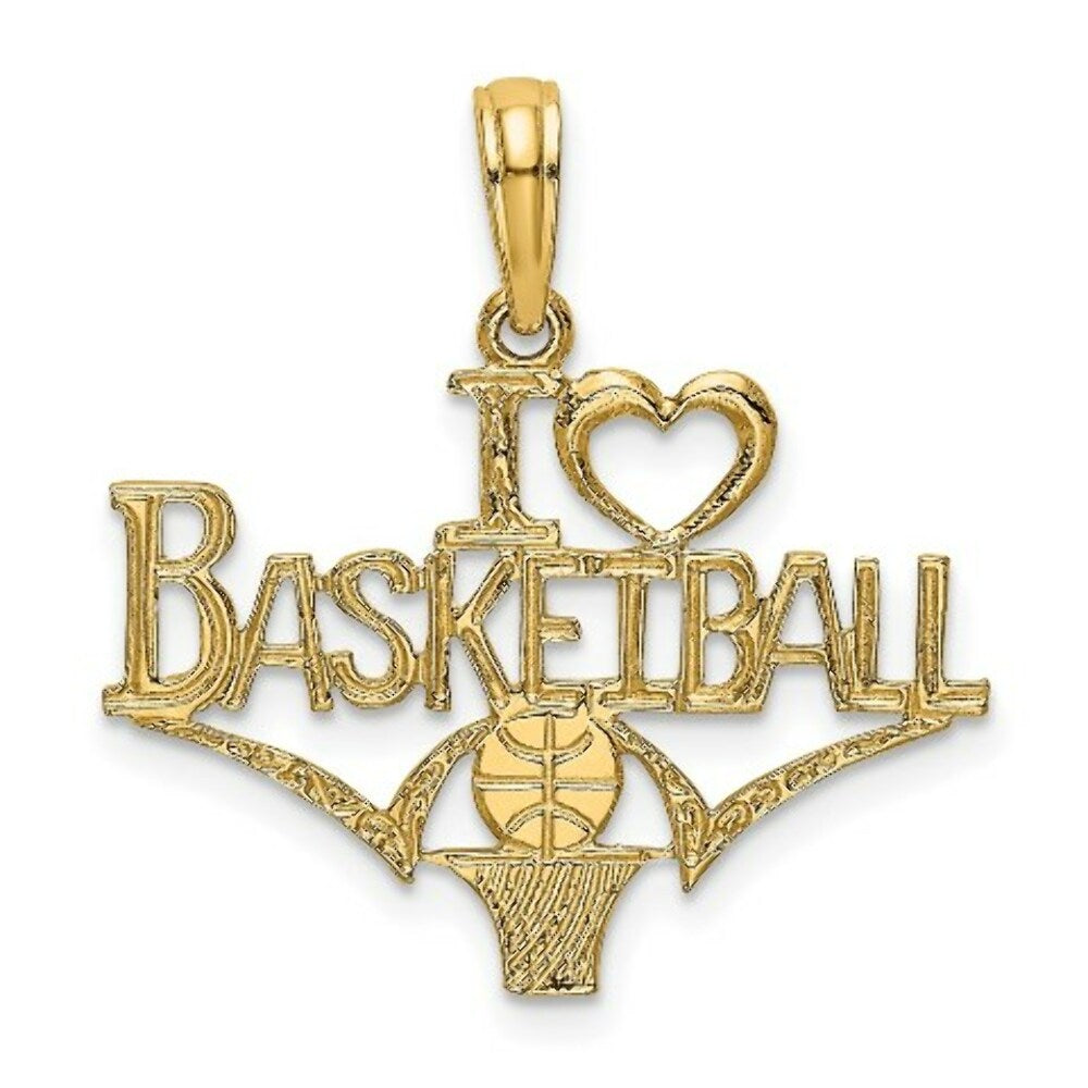 14K Yellow Gold I Heart Basketball With Ball & Net Charm Pendant