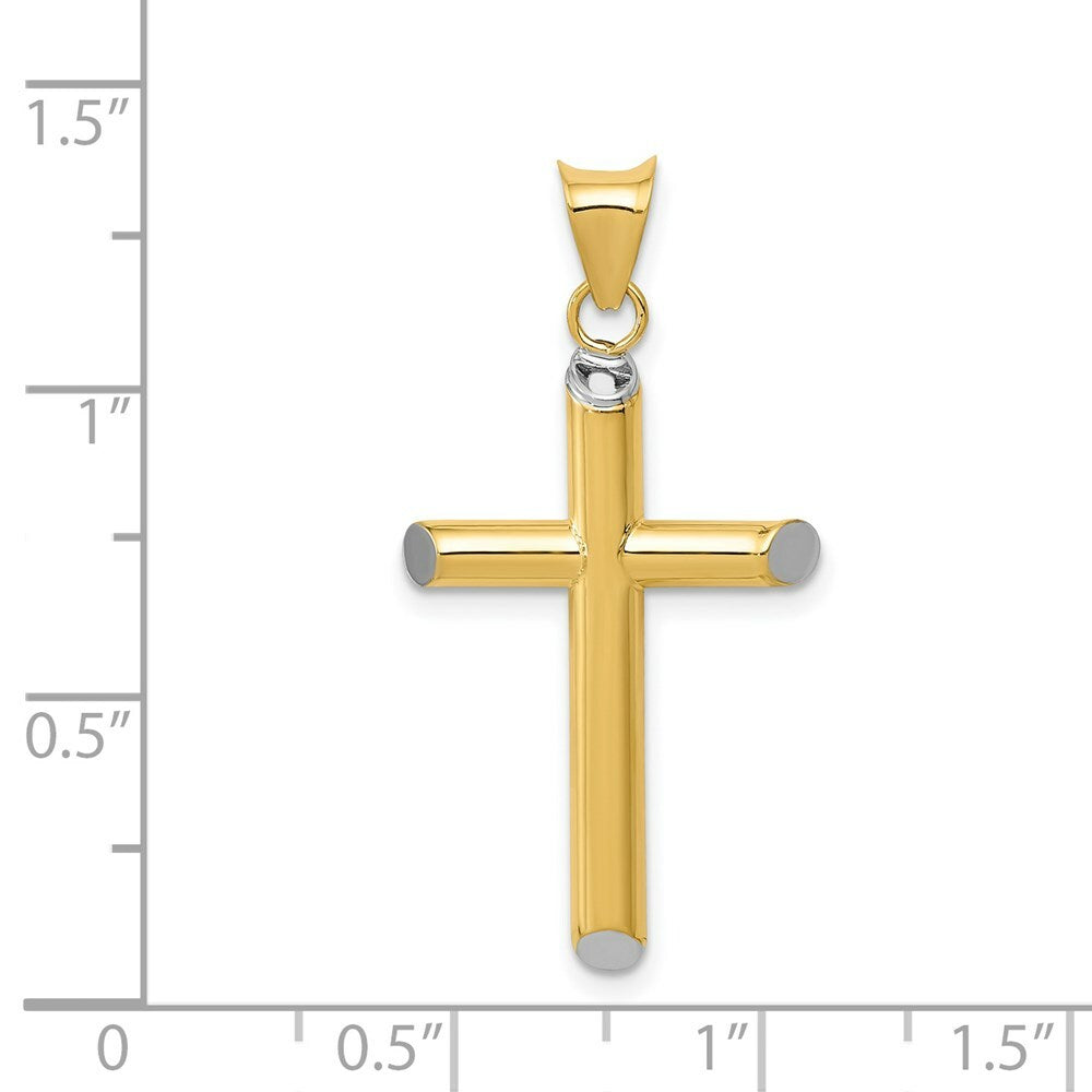 14K Yellow Gold with Rhodium Accent 3-D Hollow Cross Pendant 34mm length