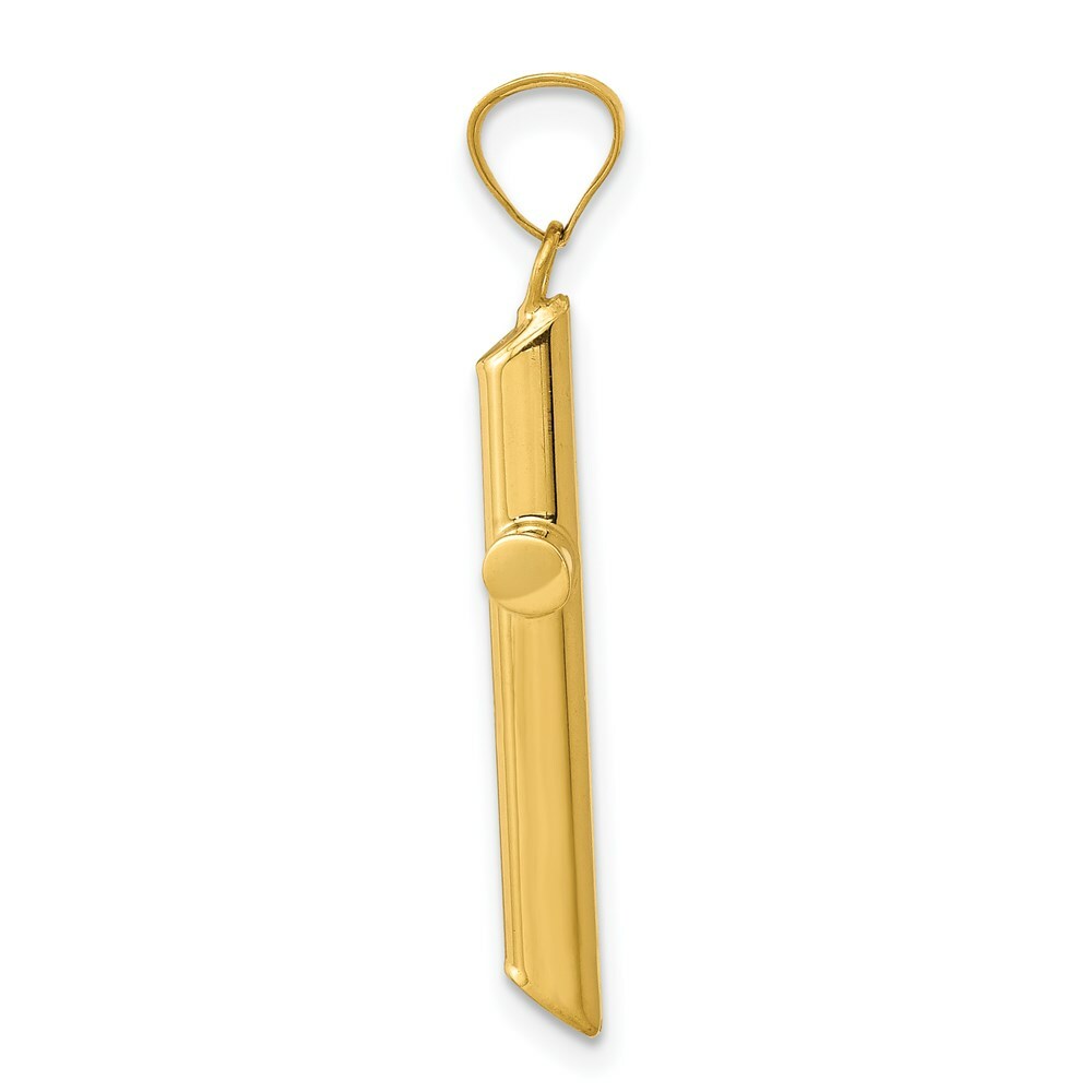 14K Yellow Gold w/Rhodium 3-D Hollow Cross Pendant 33mm length