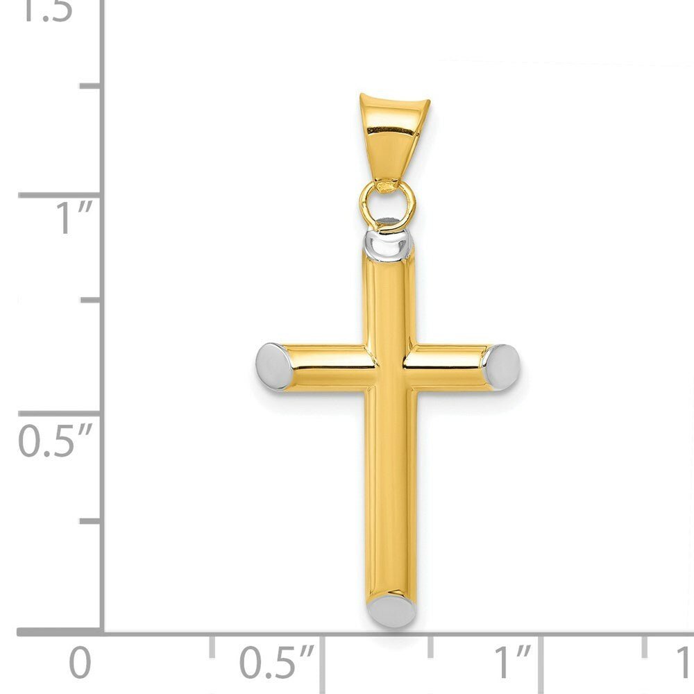 14K Yellow Gold w/Rhodium 3-D Hollow Cross Pendant 33mm length