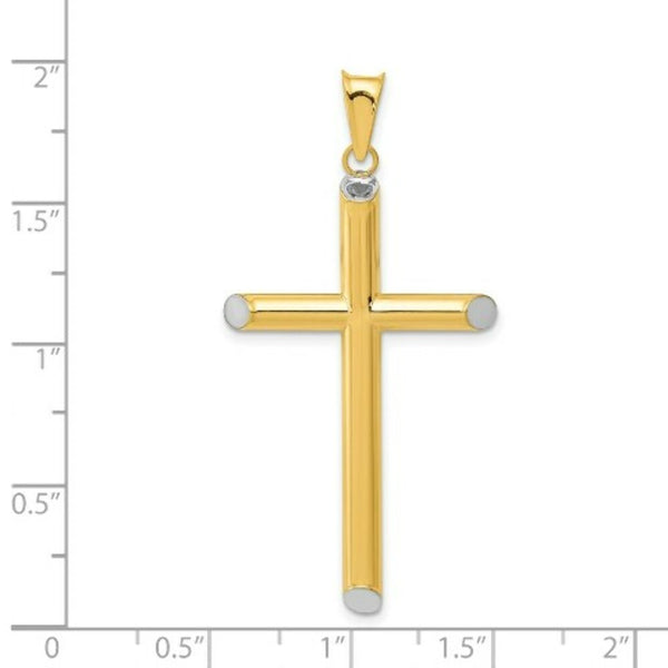 14K Yellow Gold w/Rhodium 3-D Hollow Cross Pendant 46mm length