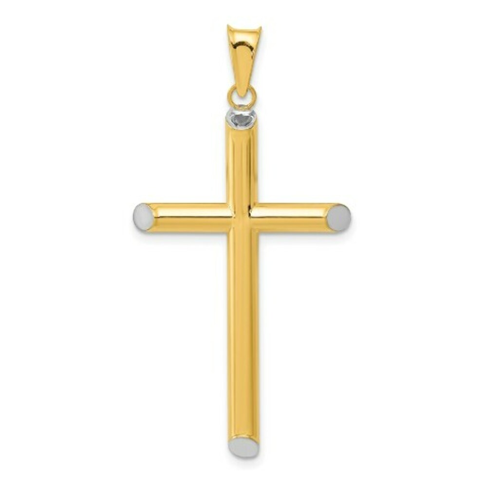 14K Yellow Gold w/Rhodium 3-D Hollow Cross Pendant 46mm length