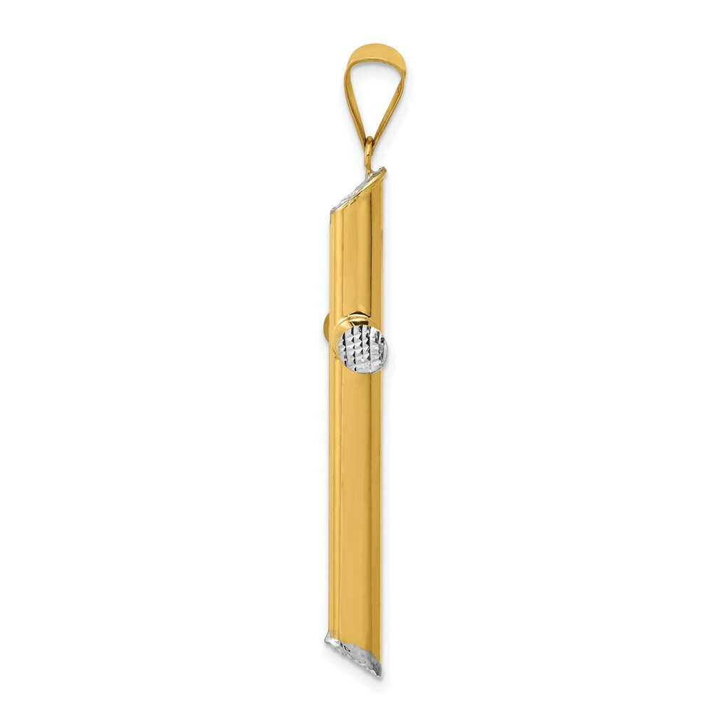 14K Yellow Gold w/Rhodium 3-D Hollow Cross Pendant 45mm length
