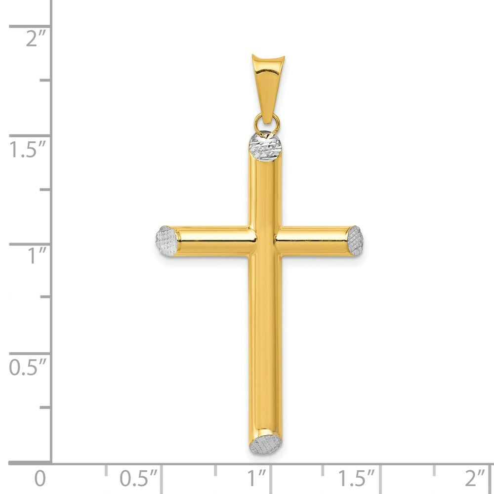 14K Yellow Gold w/Rhodium 3-D Hollow Cross Pendant 45mm length