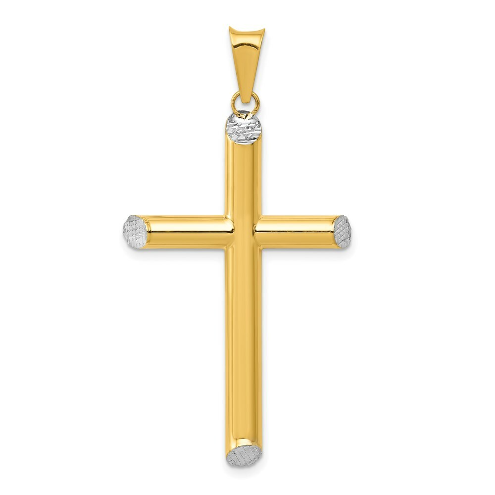 14K Yellow Gold w/Rhodium 3-D Hollow Cross Pendant 45mm length