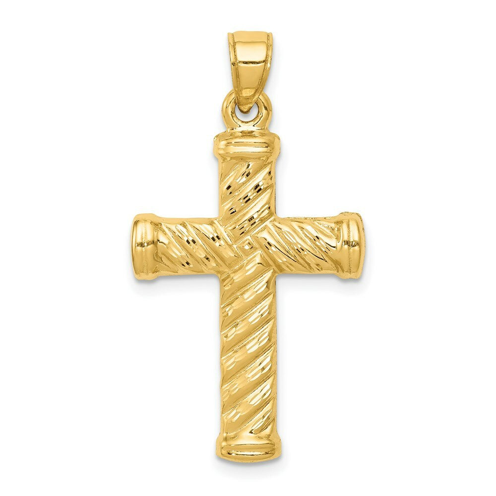 14K Yellow Gold Reversible Diamond-cut Cross Pendant 35mm length