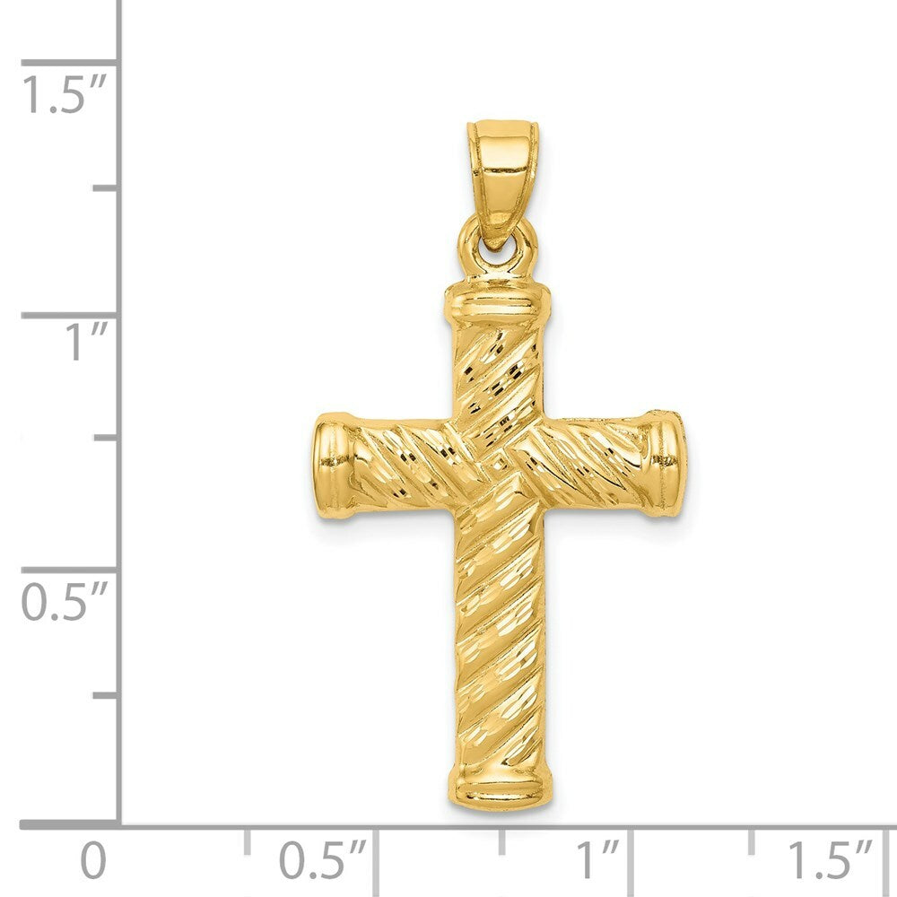 14K Yellow Gold Reversible Diamond-cut Cross Pendant 35mm length
