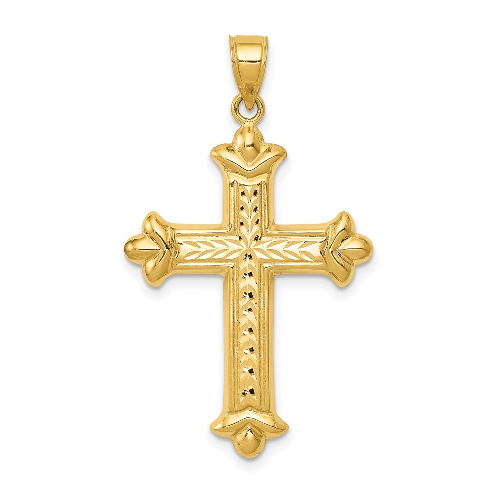 14K Yellow Gold Reversible Diamond-cut Cross Pendant 39mm length