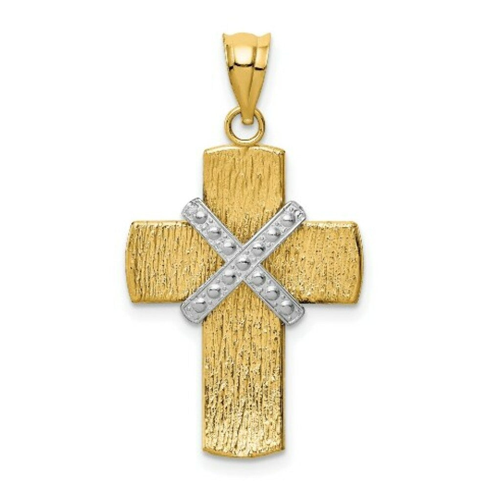 14K Two-tone Gold Diamond-cut Cross Pendant 33mm length