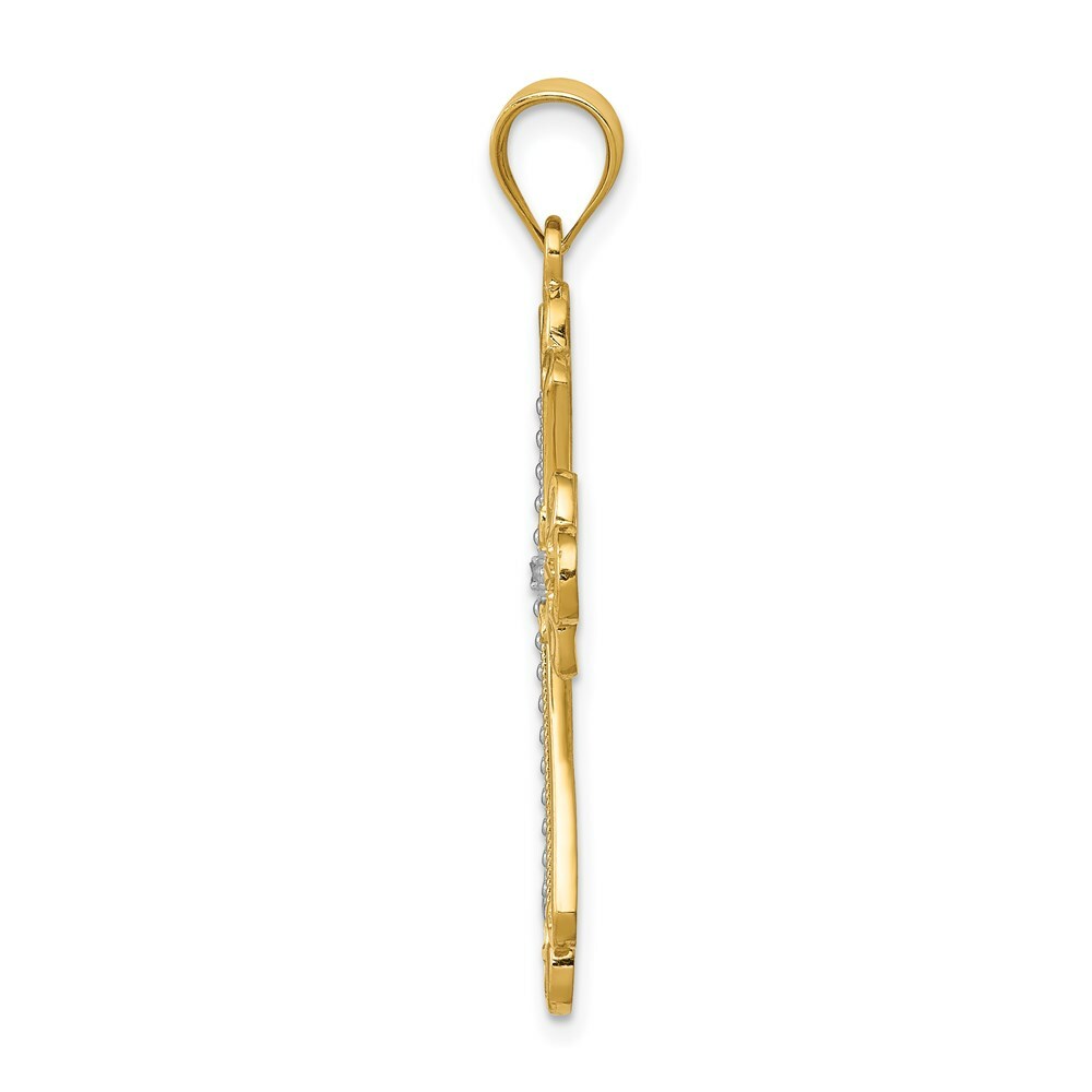 14K Yellow Gold w/Rhodium Budded Cross Pendant