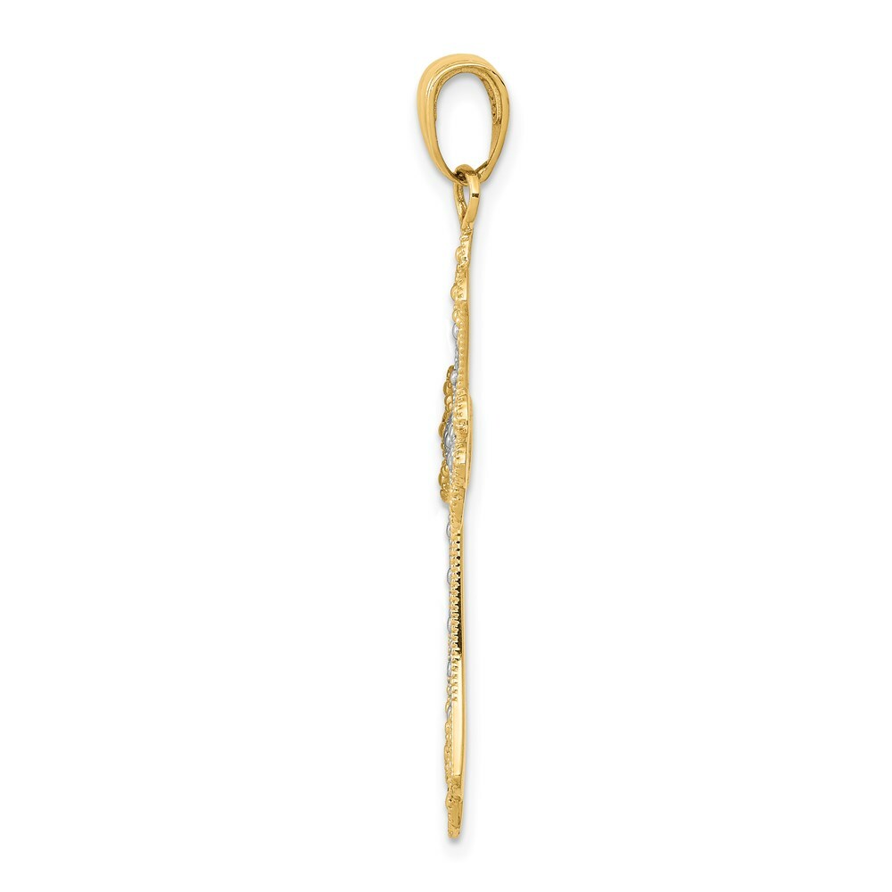 14K Yellow Gold w/Rhodium Textured Cross Pendant
