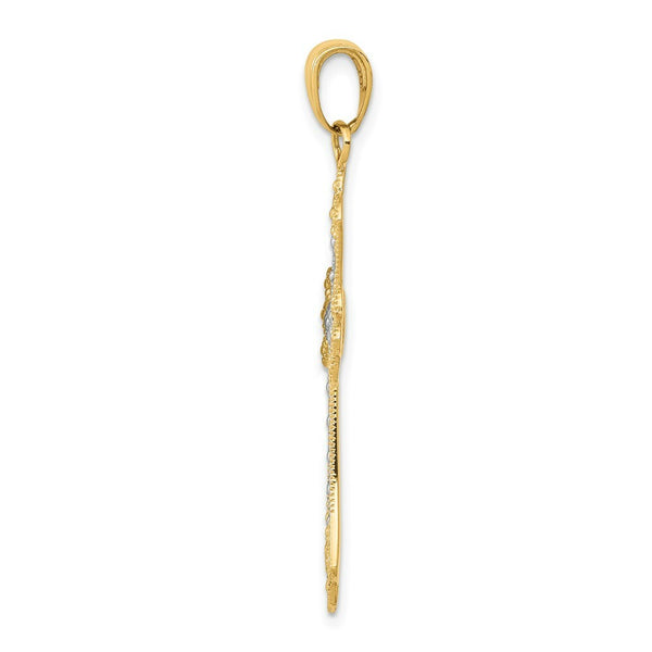 14K Yellow Gold w/Rhodium Textured Cross Pendant