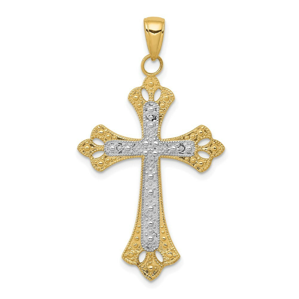 14K Yellow Gold w/Rhodium Textured Cross Pendant