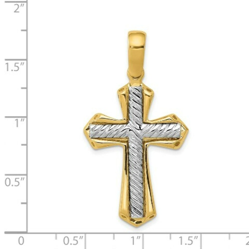 14K Two-tone Gold Solid Cross Pendant
