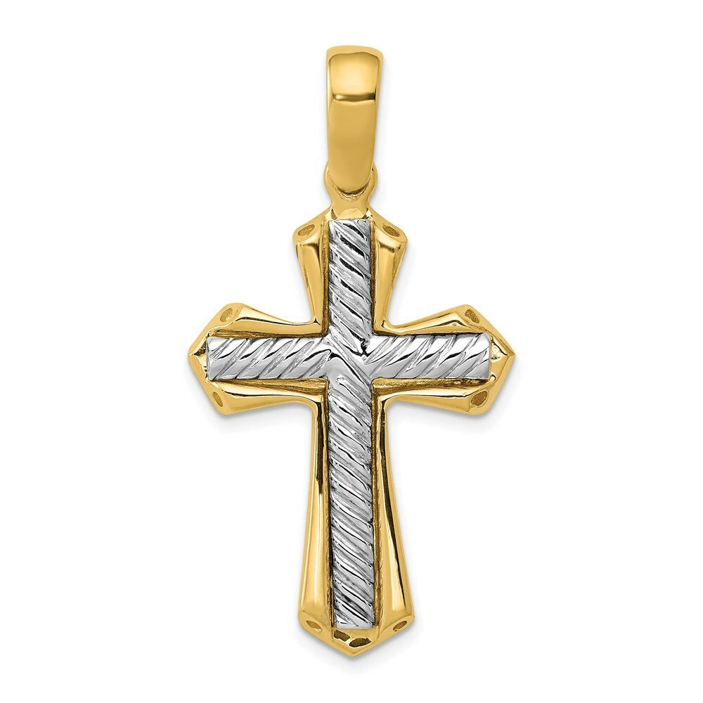 14K Two-tone Gold Solid Cross Pendant