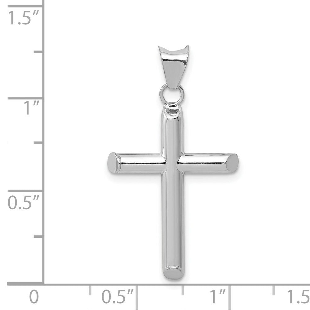 14K White Gold Polished Hollow Cross Pendant 32mm length
