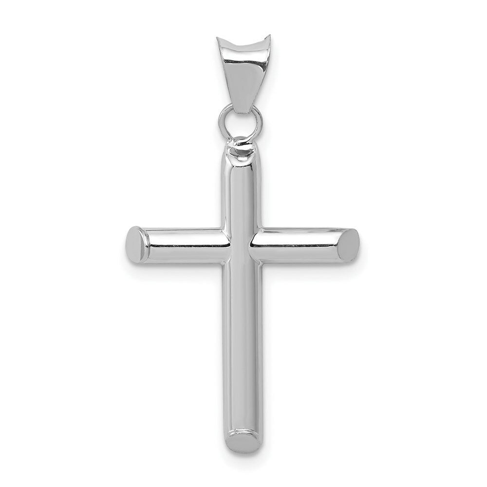 14K White Gold Polished Hollow Cross Pendant 32mm length