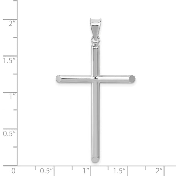 14K White Gold Polished Hollow Cross Pendant 45mm length
