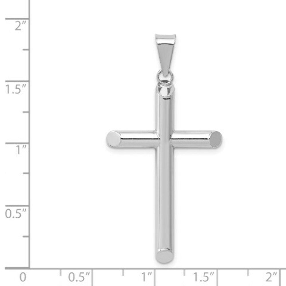14K White Gold Polished Hollow Cross Pendant 45mm length