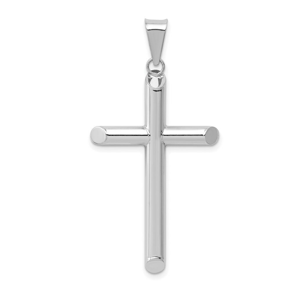 14K White Gold Polished Hollow Cross Pendant 45mm length