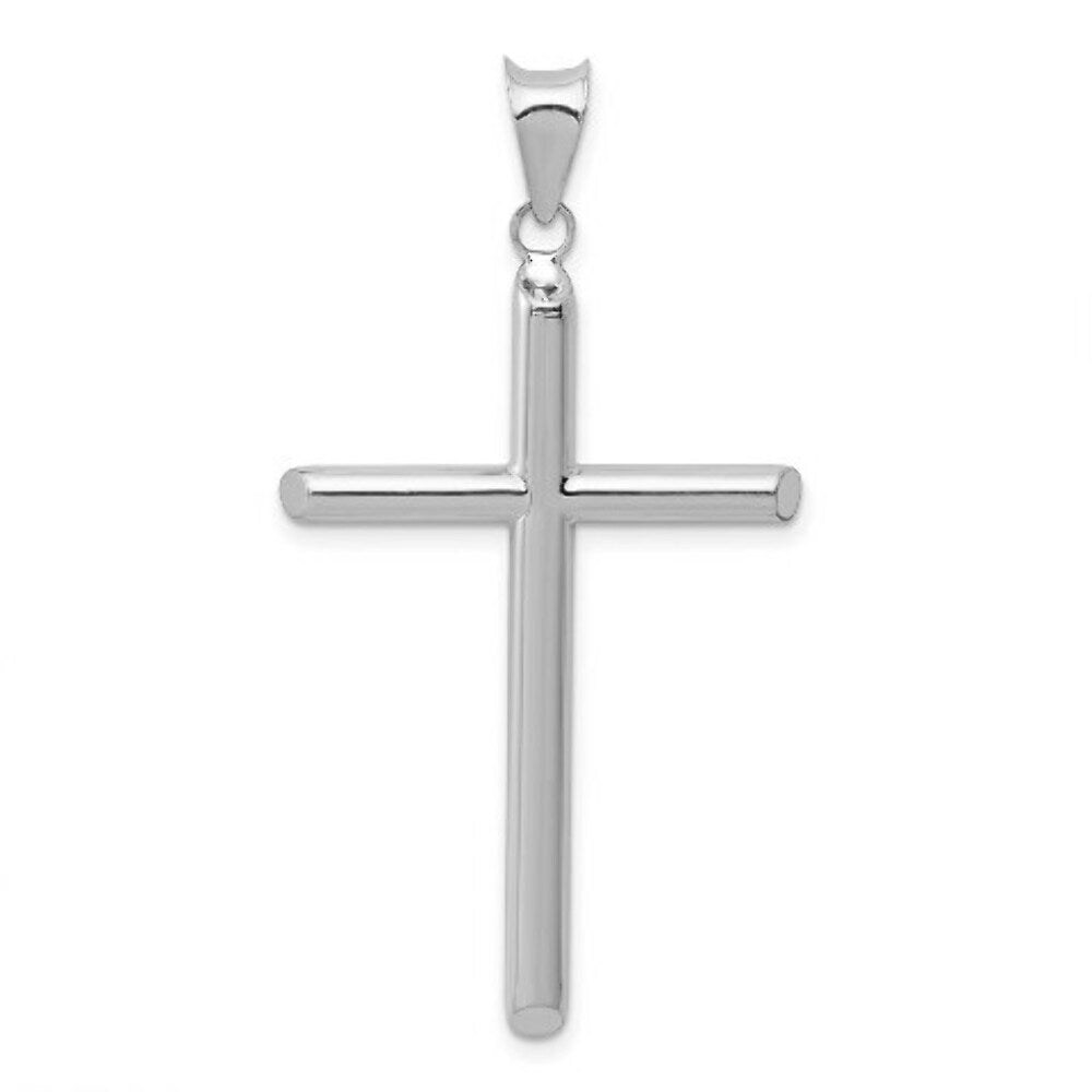 14K White Gold Hollow Cross Pendant 46mm length