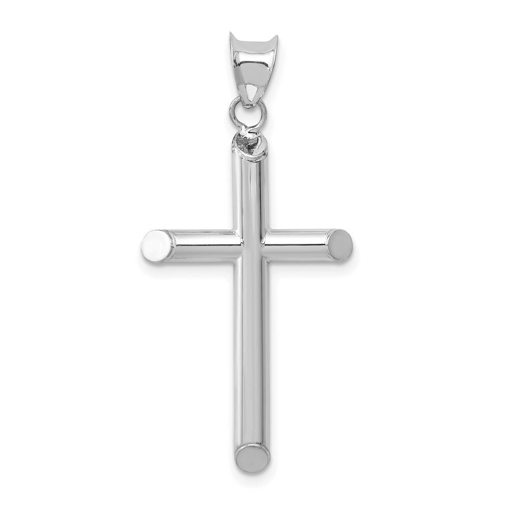 14K White Gold Hollow Cross Pendant 35mm length