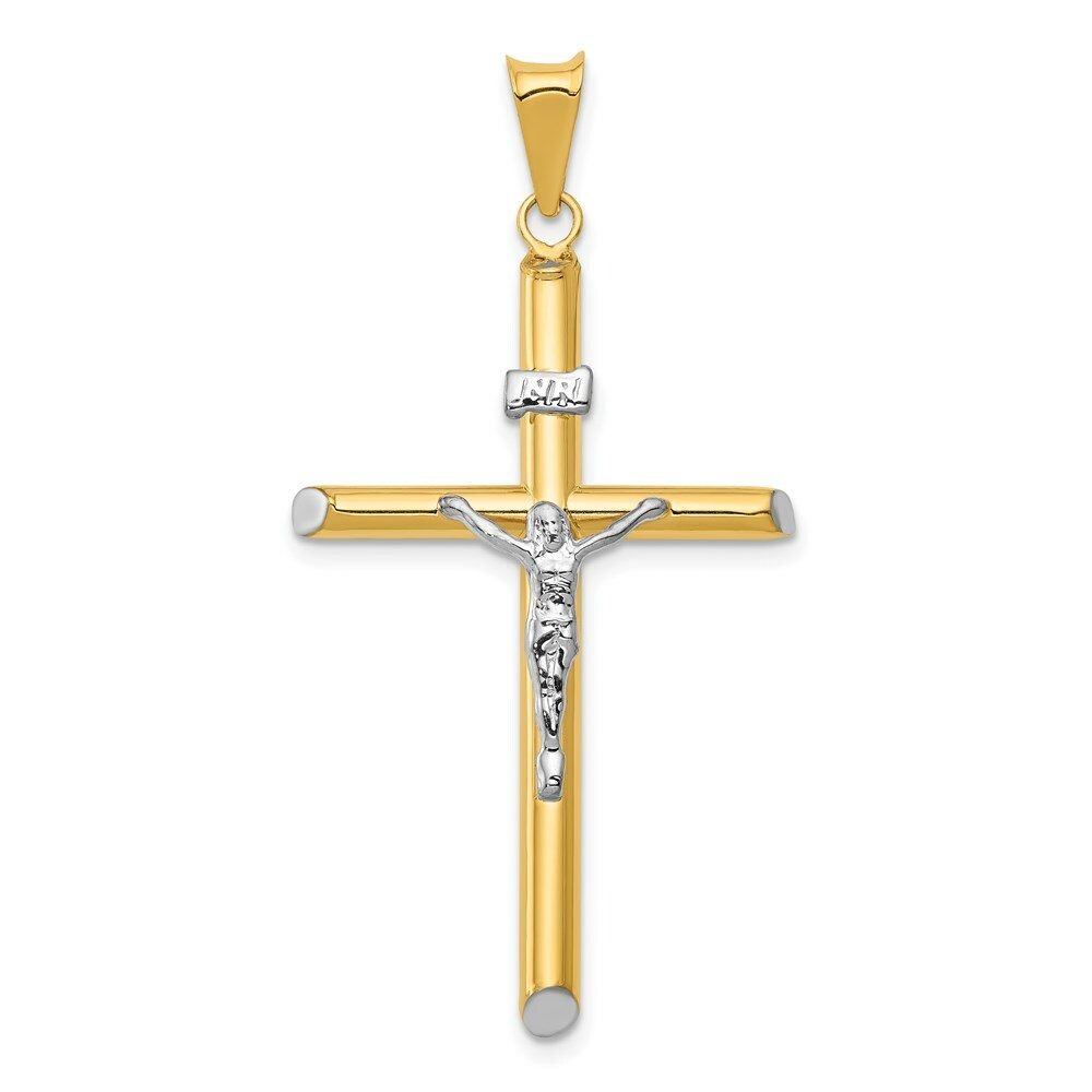 14K Two-tone Gold and Rhodium INRI Crucifix Pendant