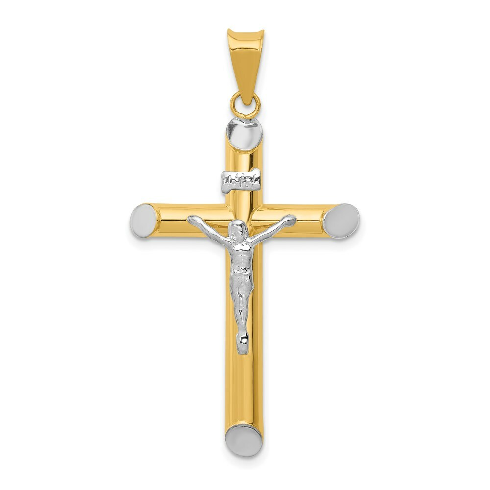 14K Two-tone Gold & Rhodium INRI Crucifix Pendant