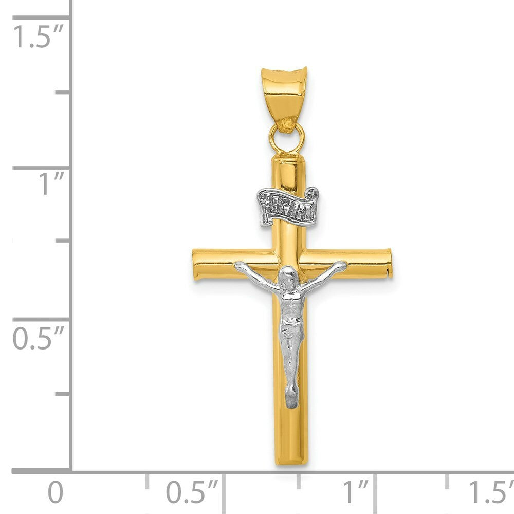 14K Two-tone Gold INRI Crucifix Pendant 34mm length