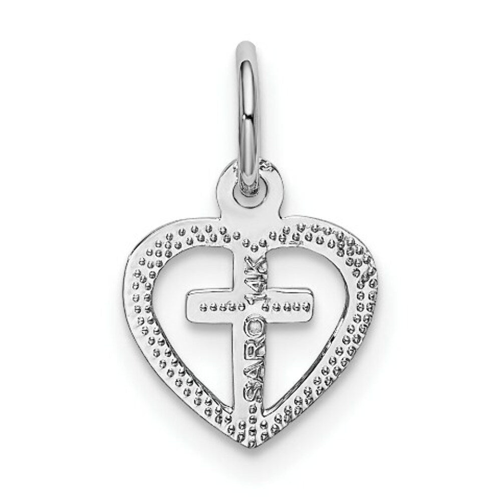 14K White Gold Cross in Heart Charm 16mm length