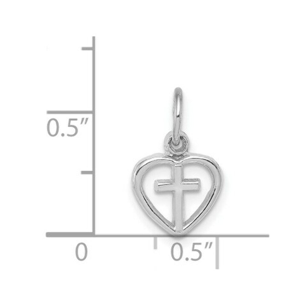14K White Gold Cross in Heart Charm 16mm length