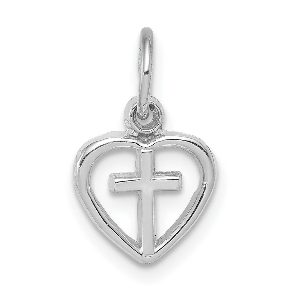 14K White Gold Cross in Heart Charm 16mm length