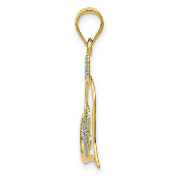14K Yellow Gold & Rhodium Butterfly in Heart Pendant